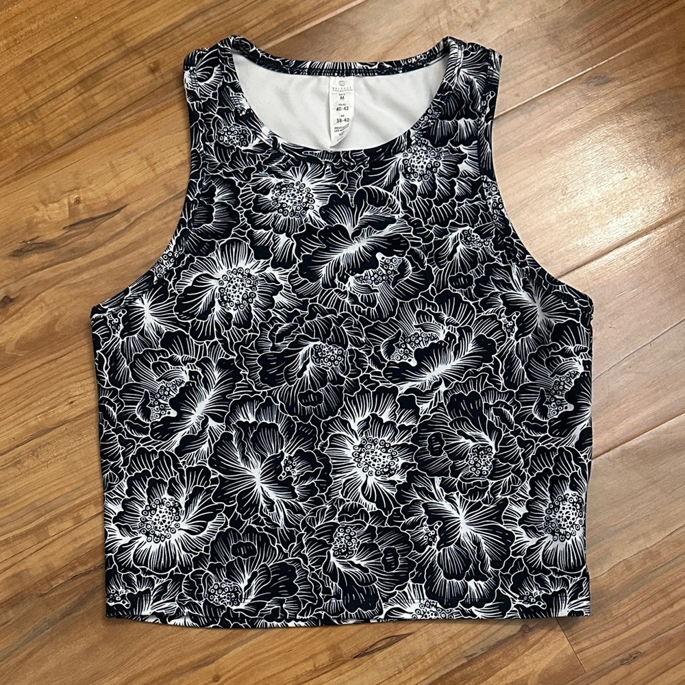 Navy and White Floral Athletic Crop Top
